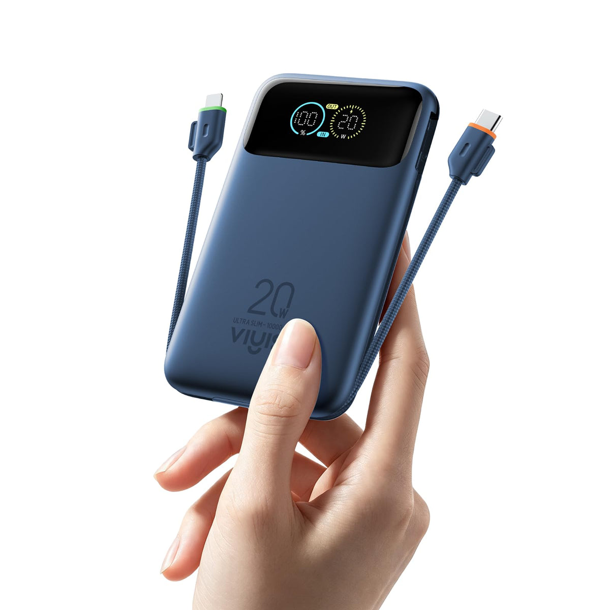 VIYISI Small Power Bank Portable Charger Slim 10000mAh Built-in Cables 20W