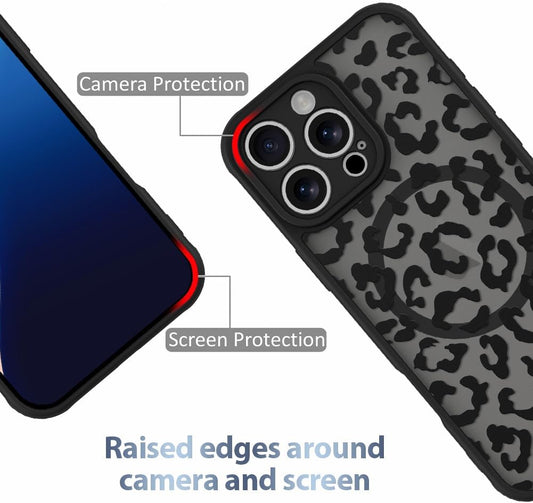 AIGOMARA Magnetic Case for iPhone 16 Pro Max, Black Leopard Pattern Design