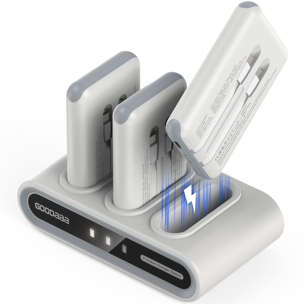 GOODaaa Portable Charger, 3-Pack 10000mAh Slim Power Bank Built in Cables