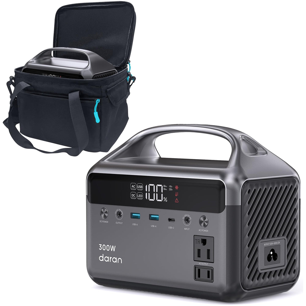 Daran Portable Power Station 89.6Wh LiFePO4 Battery 100W(200W Peak) Solar Power Bank, Portable Charger Small Generator with AC Outlets & PD Fast Charging for Home/Laptop/Camping(Solar Panel Optional)