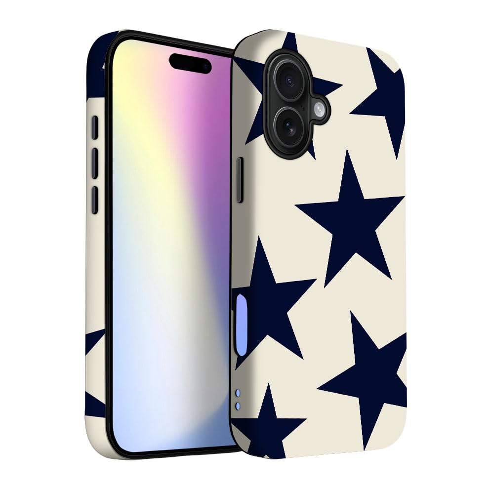 for iPhone 17 Pro Max/iPhone 18 Pro Max Case | Beige Navy Blue Stars | Slim Drop Protection Design