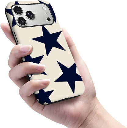 for iPhone 17 Pro Max/iPhone 18 Pro Max Case | Beige Navy Blue Stars | Slim Drop Protection Design