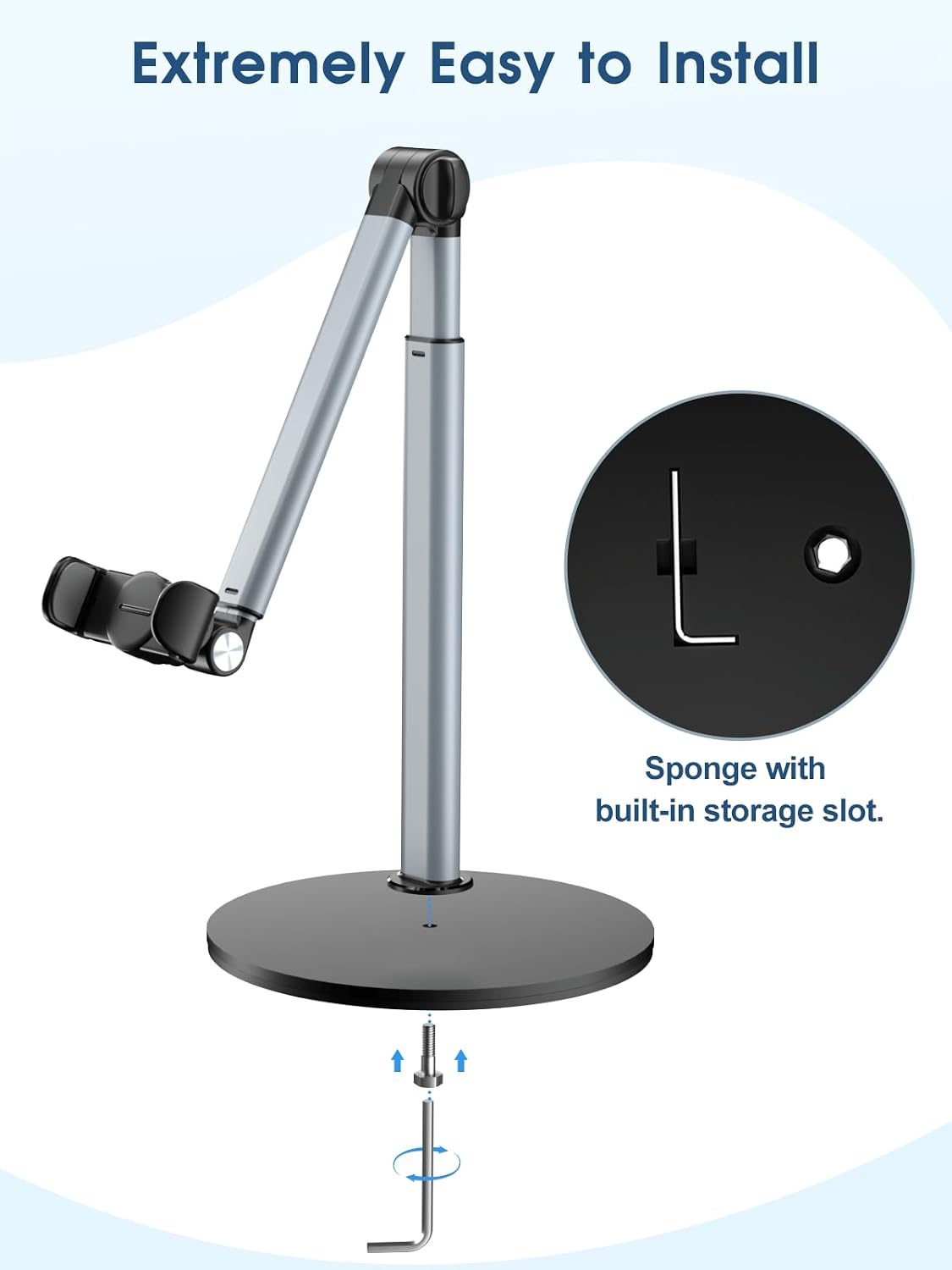 Mistriddle Overhead Phone Stand, 2-Section Telescopic Aluminum Arm