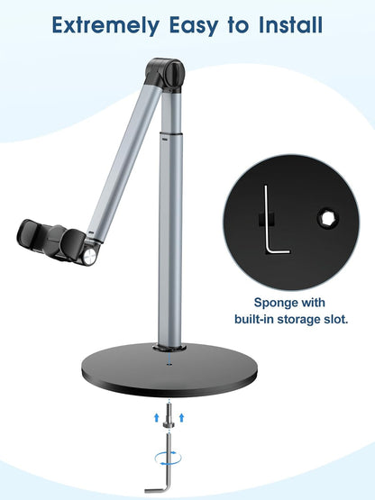 Mistriddle Overhead Phone Stand, 2-Section Telescopic Aluminum Arm