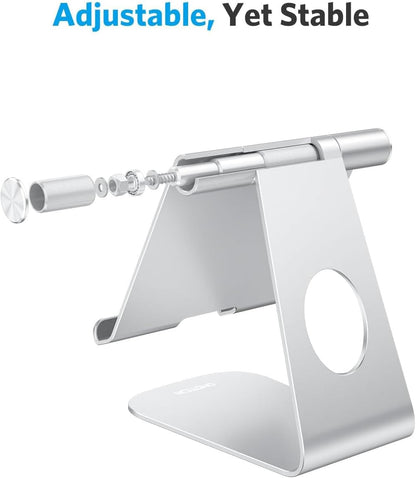 OMOTON T1 Adjustable Tablet Stand for Desk, Aluminum Holder for iPad Silver