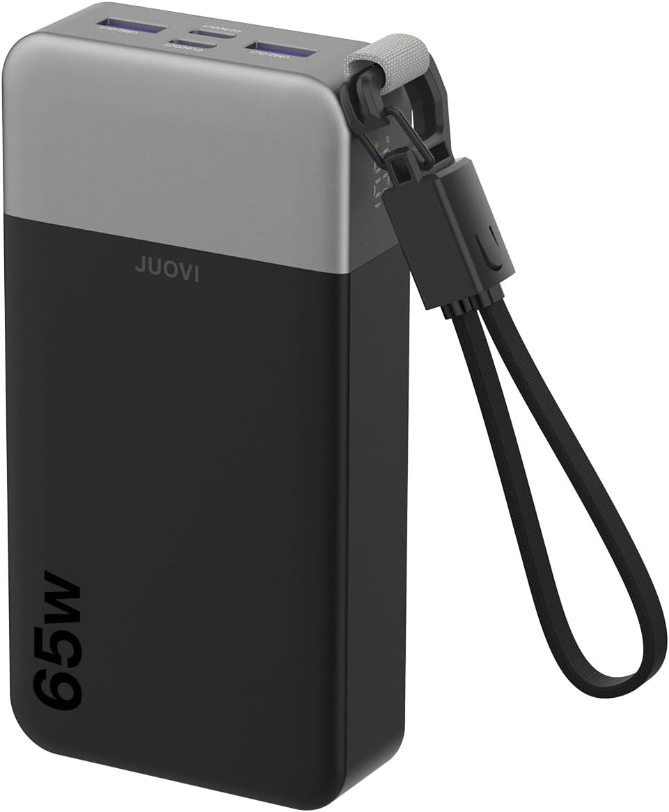 JUOVI Power Bank 65W 20000mAh Laptop Portable Charger with Detachable Cable