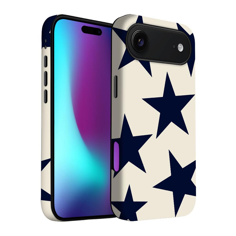 for iPhone 17 Pro Max/iPhone 18 Pro Max Case | Beige Navy Blue Stars | Slim Drop Protection Design