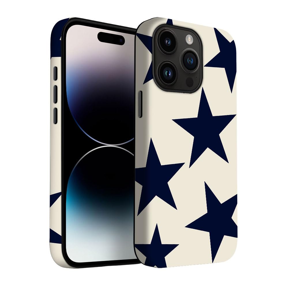 for iPhone 17 Pro Max/iPhone 18 Pro Max Case | Beige Navy Blue Stars | Slim Drop Protection Design