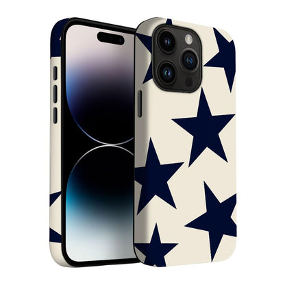 for iPhone 17 Pro Max/iPhone 18 Pro Max Case | Beige Navy Blue Stars | Slim Drop Protection Design