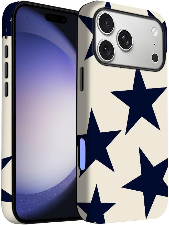 for iPhone 17 Pro Max/iPhone 18 Pro Max Case | Beige Navy Blue Stars | Slim Drop Protection Design