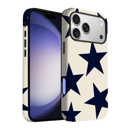 for iPhone 17 Pro Max/iPhone 18 Pro Max Case | Beige Navy Blue Stars | Slim Drop Protection Design