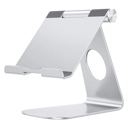 OMOTON T1 Adjustable Tablet Stand for Desk, Aluminum Holder for iPad Silver