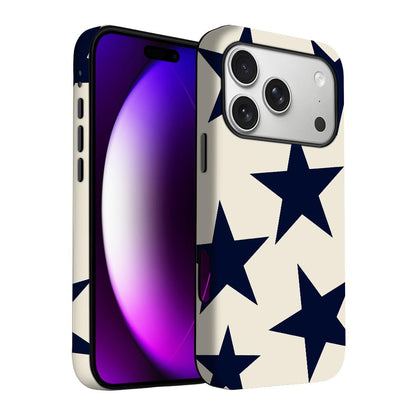 for iPhone 17 Pro Max/iPhone 18 Pro Max Case | Beige Navy Blue Stars | Slim Drop Protection Design