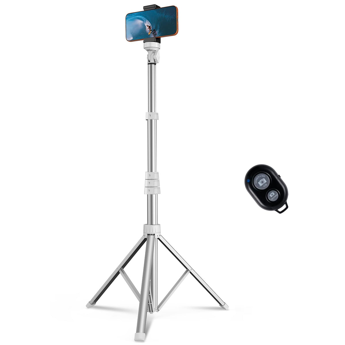 Extendable Phone Tripod for iPhone, Selfie Stick with Remote & Phone Holder