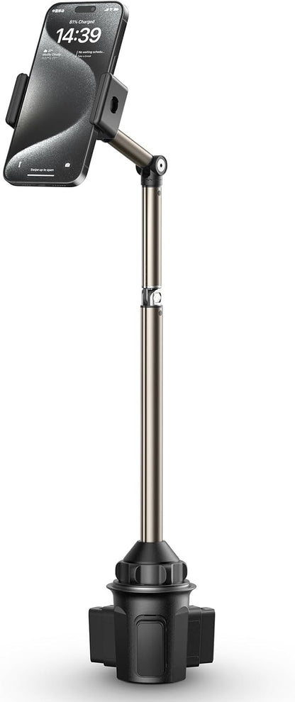 JSAUX Car Cup Holder Phone Mount, Metal Long Arm, Adjustable Base