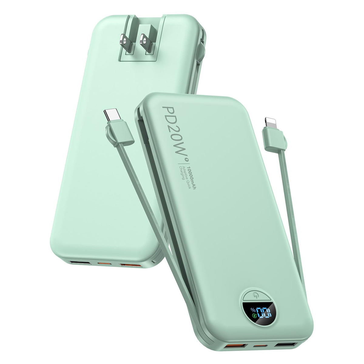 citicr Portable Charger 10000mAh PD20W w/Built-in Cables & Wall Plug Purple
