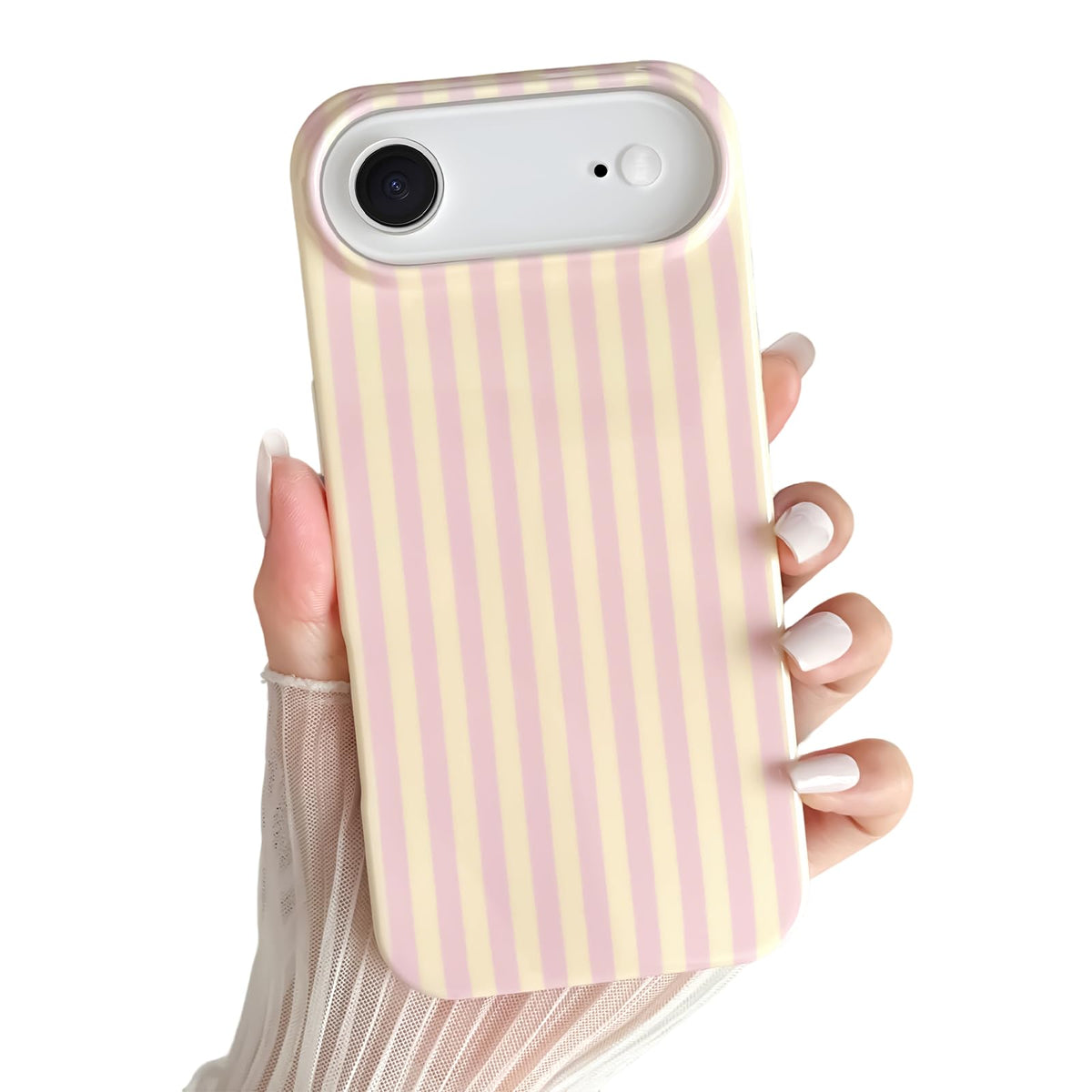 Yeddabox for iPhone 16 Pro Case Cute Striped Phone Case Soft TPU Slim Shockproof Phone Cover for Women Girls, Pink and Yellow