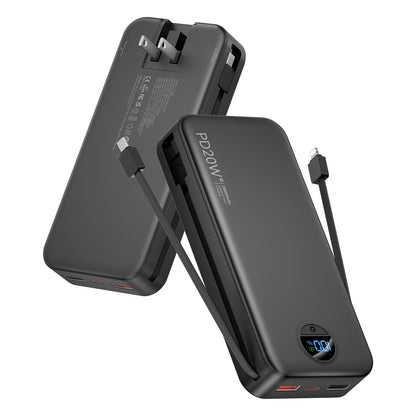 citicr Portable Charger 10000mAh PD20W w/Built-in Cables & Wall Plug Purple