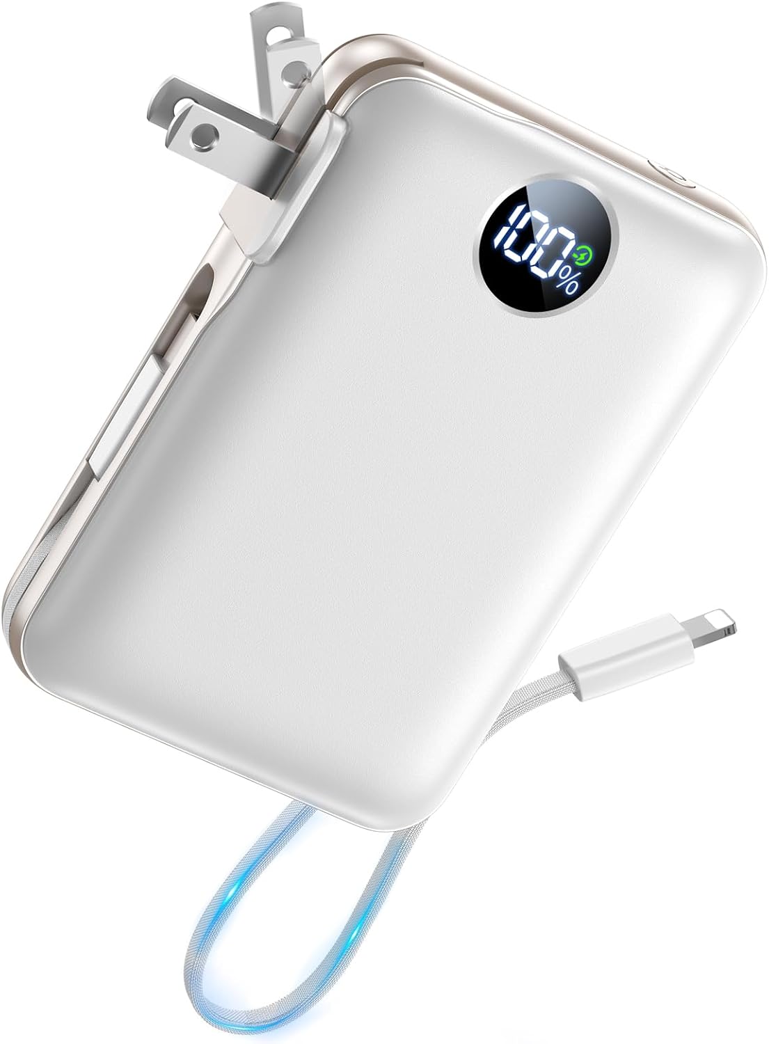 Portable Charger Power Bank 10000mAh, 45% Smaller Built-in Cables & AC Plug