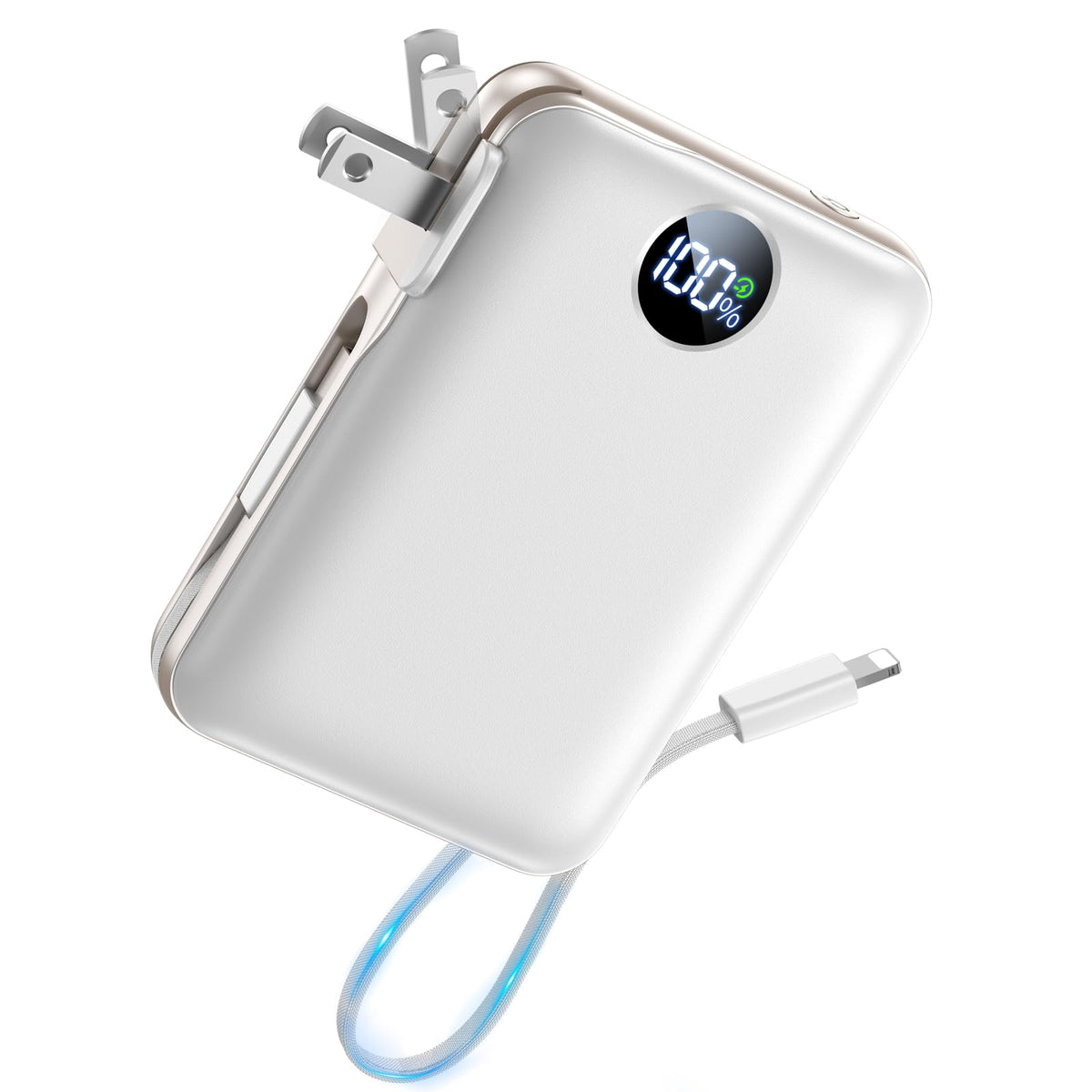 Portable Charger Power Bank 10000mAh, 45% Smaller Built-in Cables & AC Plug