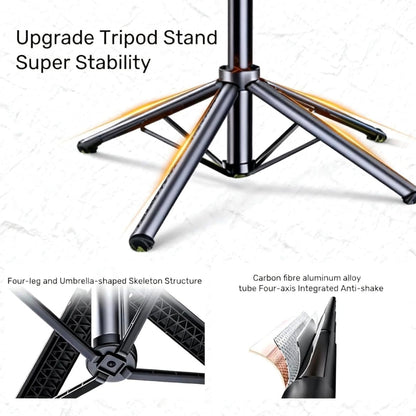 Black Tripod for iPhone with Light, Ring Light Holder for iPhone, Adjustable Selfie Stick Stand with Fill Light, Extendable Phone Tripod for Video Recording, Live Streaming, and Photography