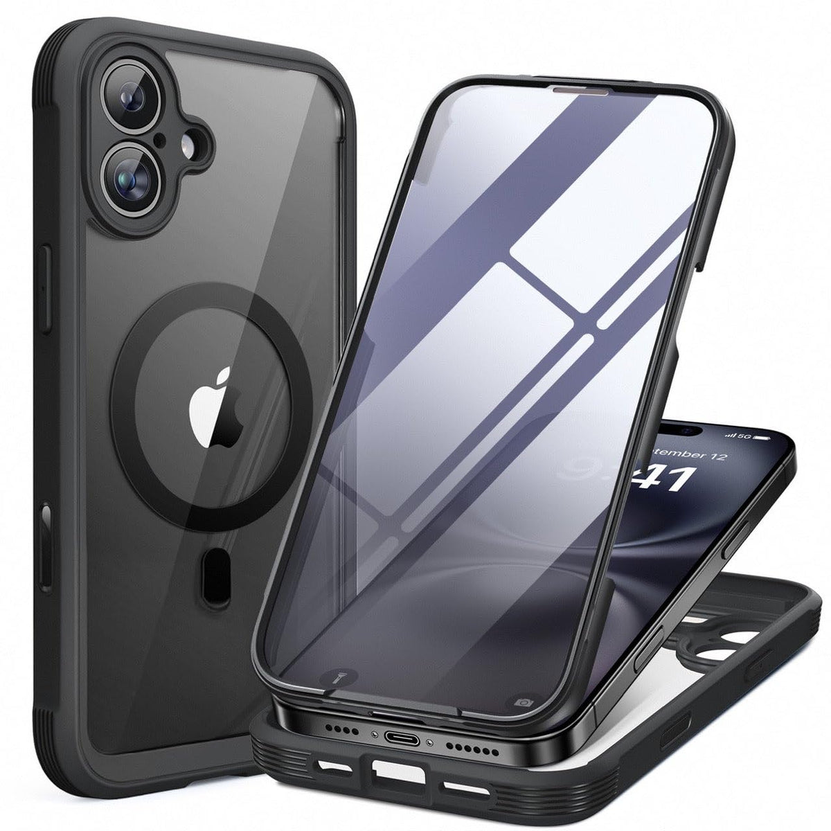 Miracase Magnetic for iPhone 15 Pro Max Case 6.7'' [Compatible with Magsafe] Full-Body Drop Proof Bumper Phone Case for iPhone 15 Pro Max with Built-in 9H Tempered Glass Screen Protector,Black