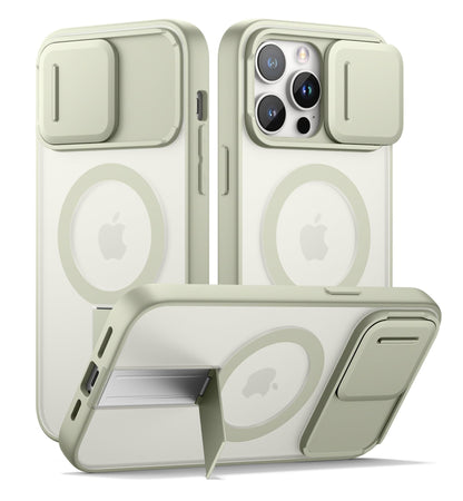SURITCH for iPhone 15 Case, Compatible with MagSafe, Built-in Kickstand & Camera Cover & Translucent Back, Shockproof Rugged Protective Phone Cover 6.1 Inch, Black