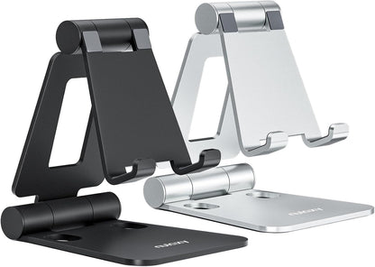 Nulaxy 2 Pack Aluminum Dual Folding Cell Phone Stand for Desk, Black&Silver