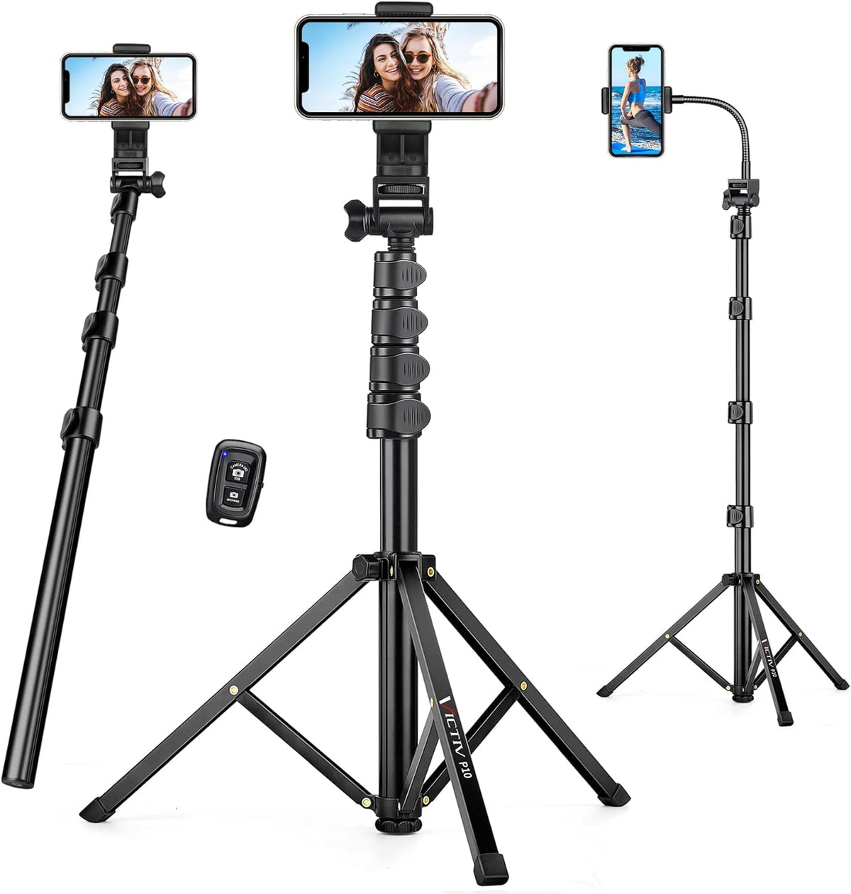 Phone Tripod, 86" Tall Tripod for iPhone with Flexible Gooseneck & Remote