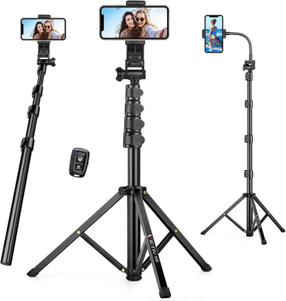 Phone Tripod, 86" Tall Tripod for iPhone with Flexible Gooseneck & Remote