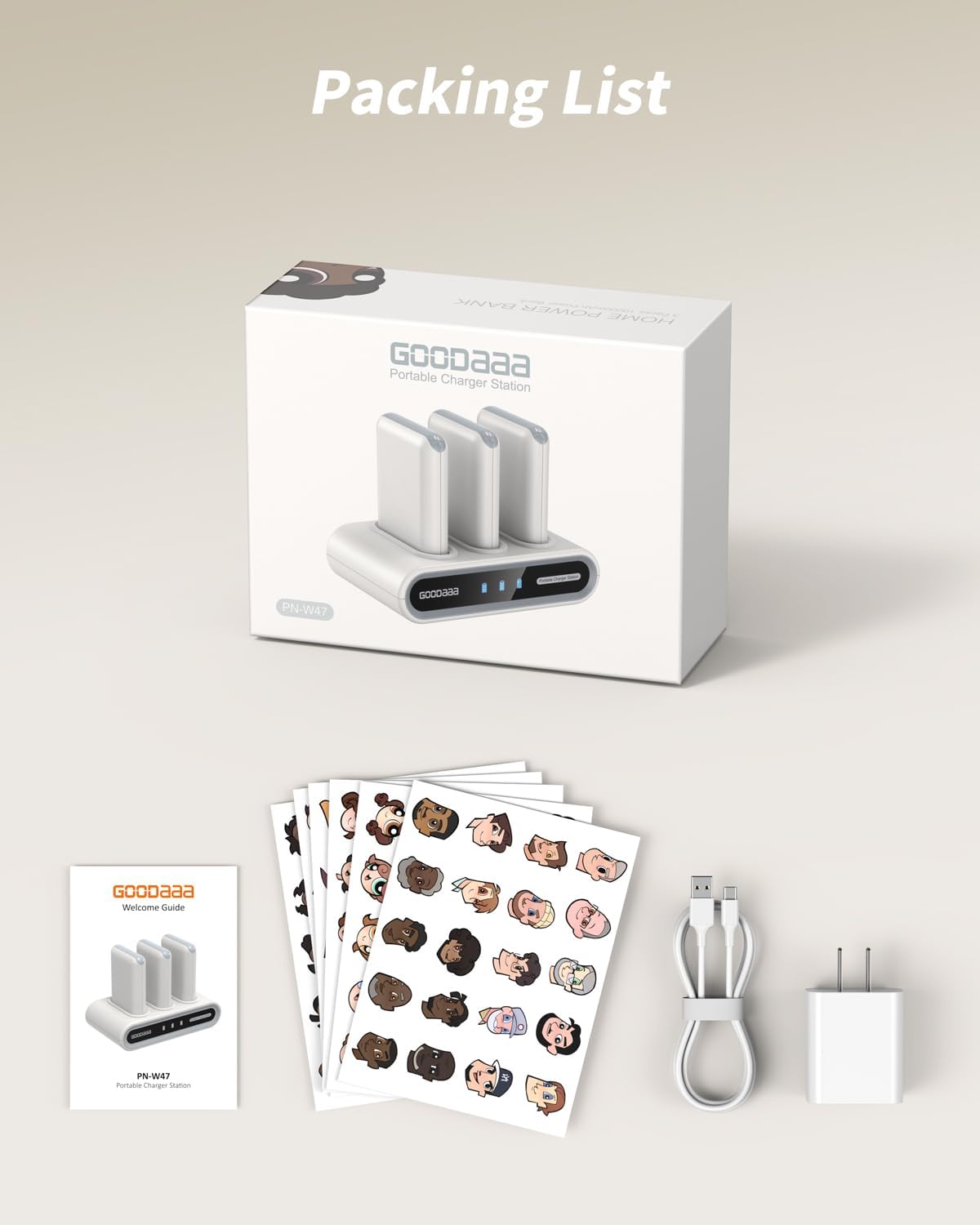 GOODaaa Portable Charger, 3-Pack 10000mAh Slim Power Bank Built in Cables