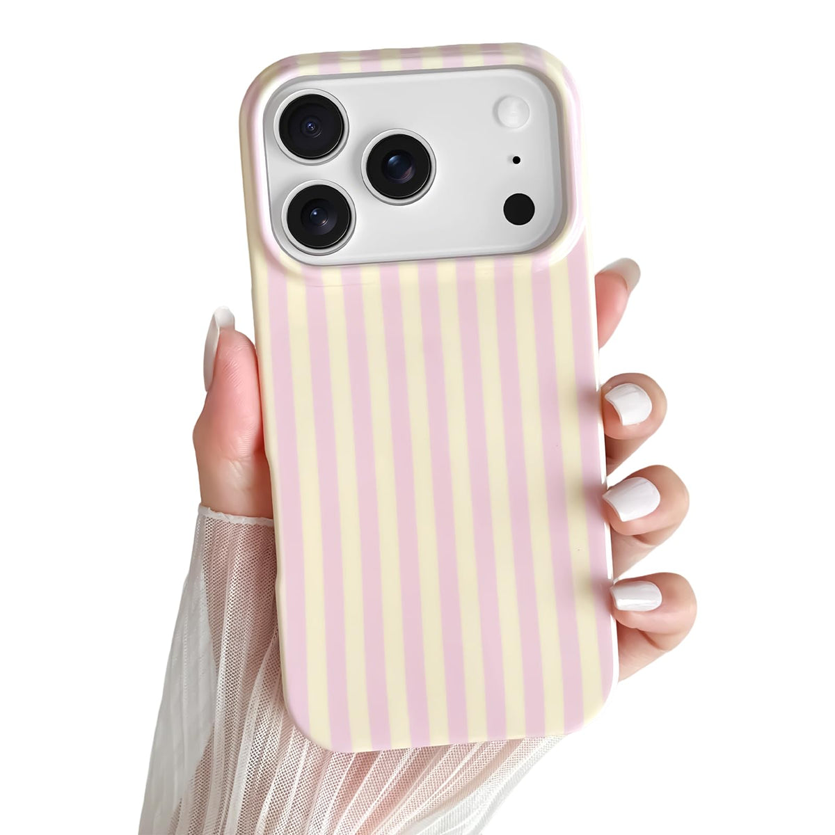 Yeddabox for iPhone 16 Pro Case Cute Striped Phone Case Soft TPU Slim Shockproof Phone Cover for Women Girls, Pink and Yellow