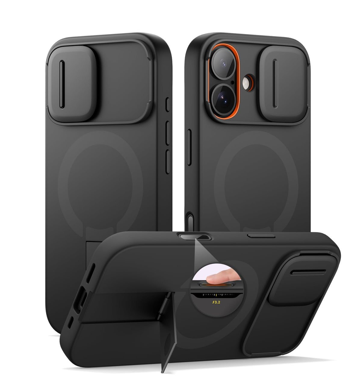 SURITCH for iPhone 17 Pro Max Case with Camera Control Cover, Camera Cover and Adjustable Kickstand, Compatible with MagSafe, Shockproof Bumper Protective Cases 6.9 Inch, Black