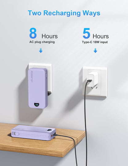 Ffnpua Portable Charger Power Bank 20000mAh PD20W w/Built-in Cables