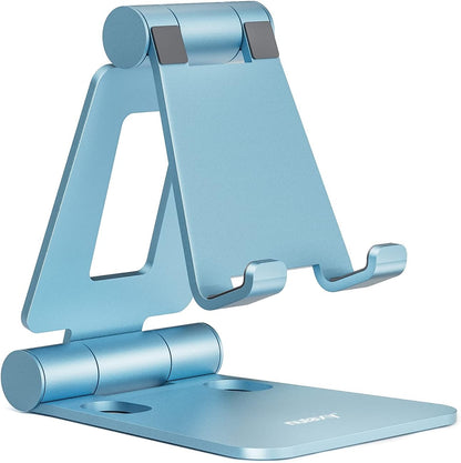 Nulaxy Full Aluminum Dual Folding Cell Phone Stand for Desk, Blue