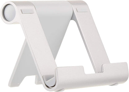 Amazon Basics Multi-Angle Portable Foldable Stand for Tablets, E-Readers and Phones, Non-Slip Desktop Holder for iPads, iPhones, Kindles, Hands-Free Viewing - Silver