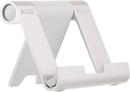 Amazon Basics Multi-Angle Portable Foldable Stand for Tablets, E-Readers and Phones, Non-Slip Desktop Holder for iPads, iPhones, Kindles, Hands-Free Viewing - Silver