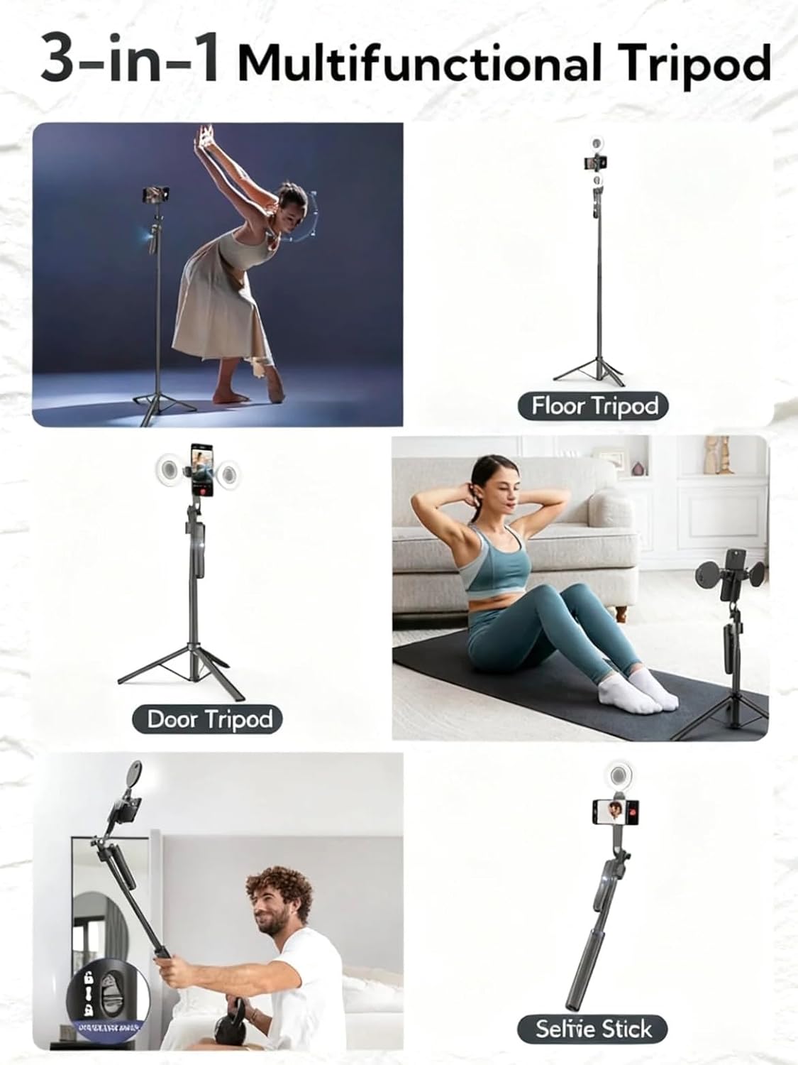 Black Tripod for iPhone with Light, Ring Light Holder for iPhone, Adjustable Selfie Stick Stand with Fill Light, Extendable Phone Tripod for Video Recording, Live Streaming, and Photography