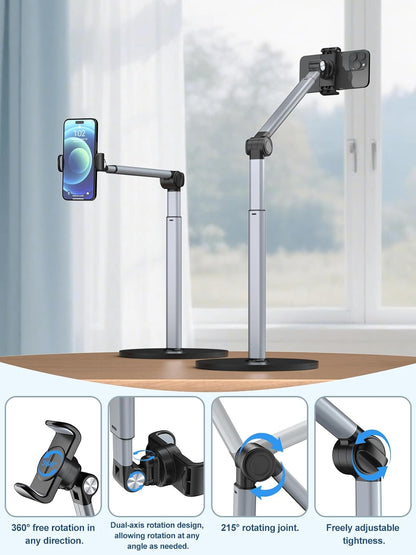 Mistriddle Overhead Phone Stand, 2-Section Telescopic Aluminum Arm