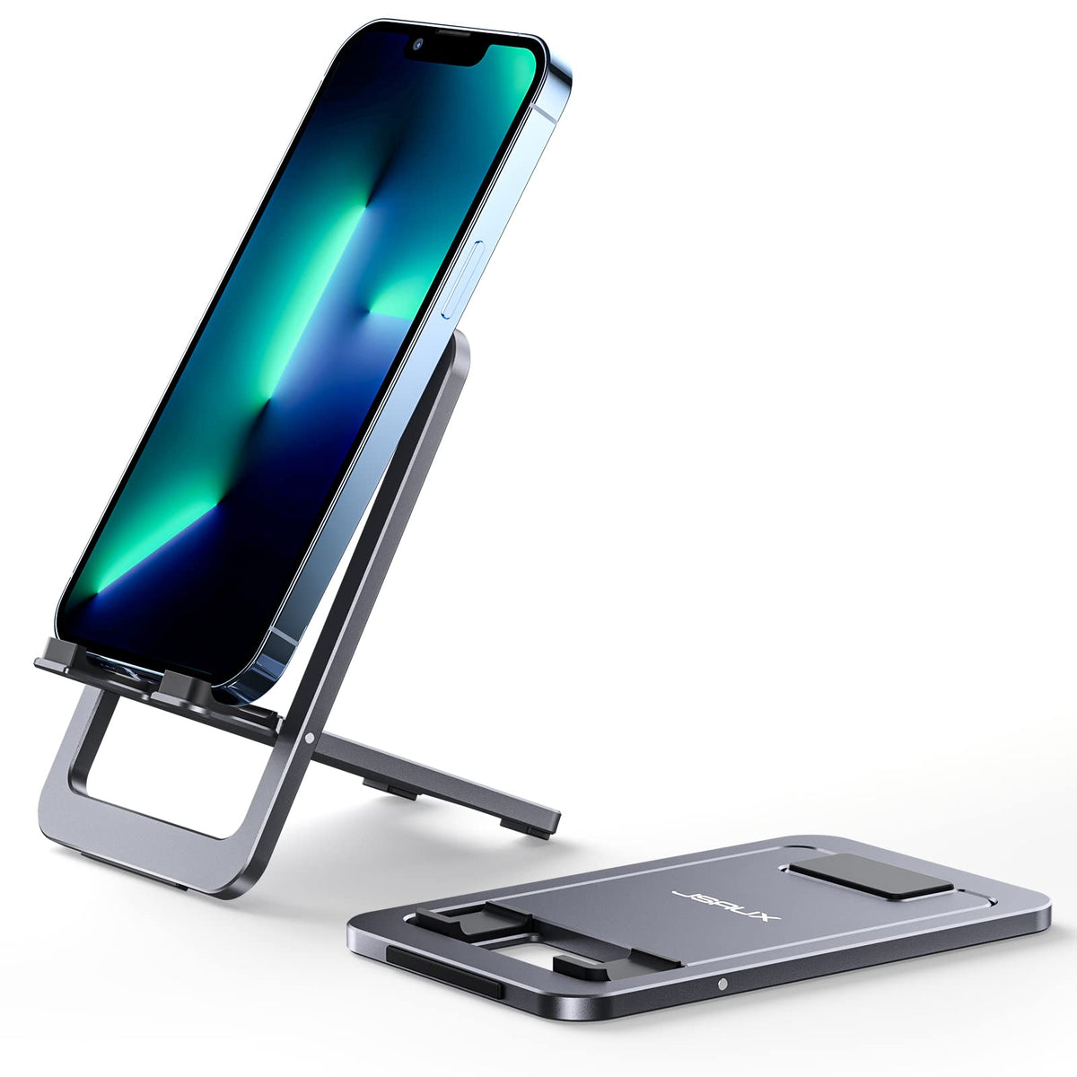 JSAUX Fold-Flat Cell Phone Stand 2-Pack, Adjustable Desk Holder-Gray