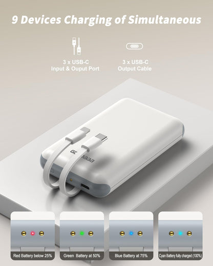 GOODaaa Portable Charger, 3-Pack 10000mAh Slim Power Bank Built in Cables