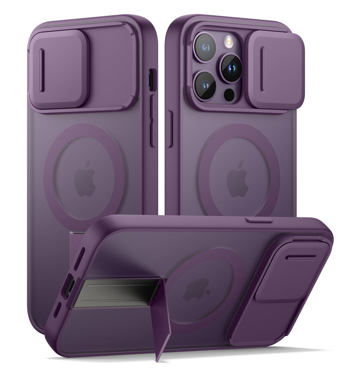 SURITCH for iPhone 15 Case, Compatible with MagSafe, Built-in Kickstand & Camera Cover & Translucent Back, Shockproof Rugged Protective Phone Cover 6.1 Inch, Black