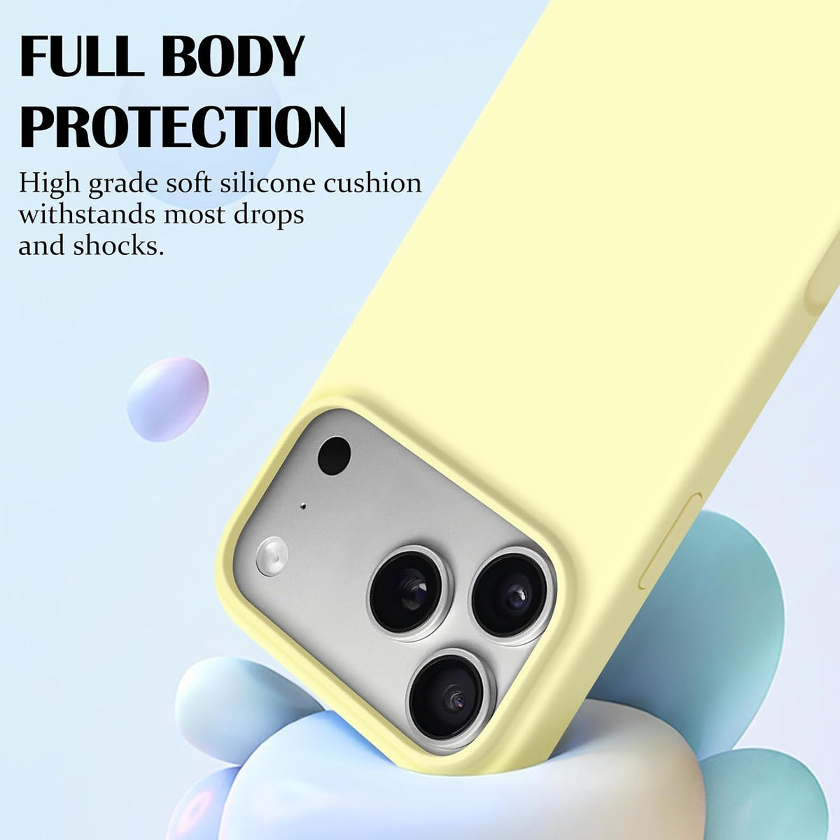 Newseego for iPhone 17 Pro Max Case with Camera Control Button, Solid Color Liquid Silicone Case for Women Girls Men Anti-Scratch Lining Shockproof Drop Protective Cover for iPhone 17 Pro Max-Yellow