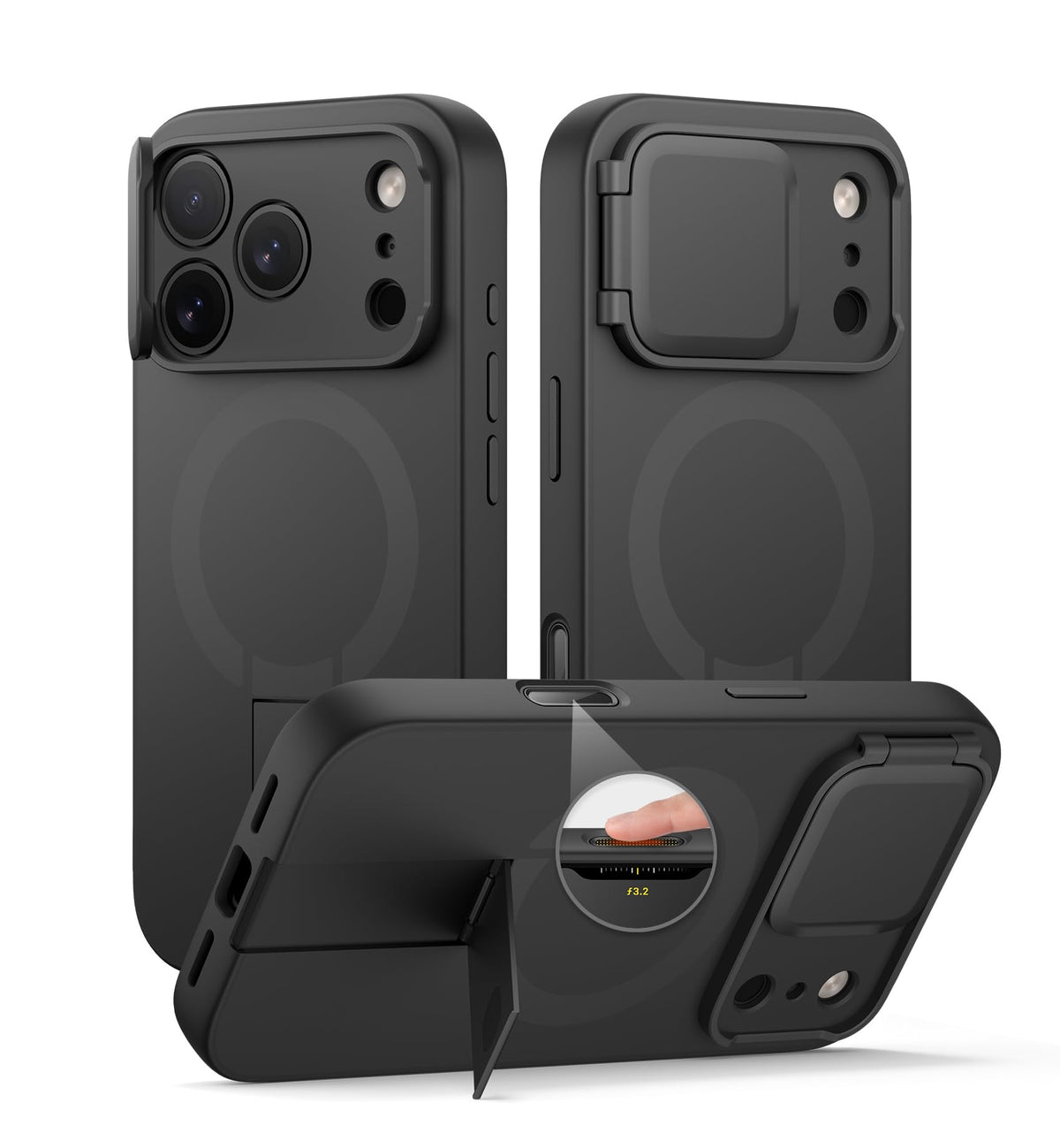 SURITCH for iPhone 17 Pro Max Case with Camera Control Cover, Camera Cover and Adjustable Kickstand, Compatible with MagSafe, Shockproof Bumper Protective Cases 6.9 Inch, Black