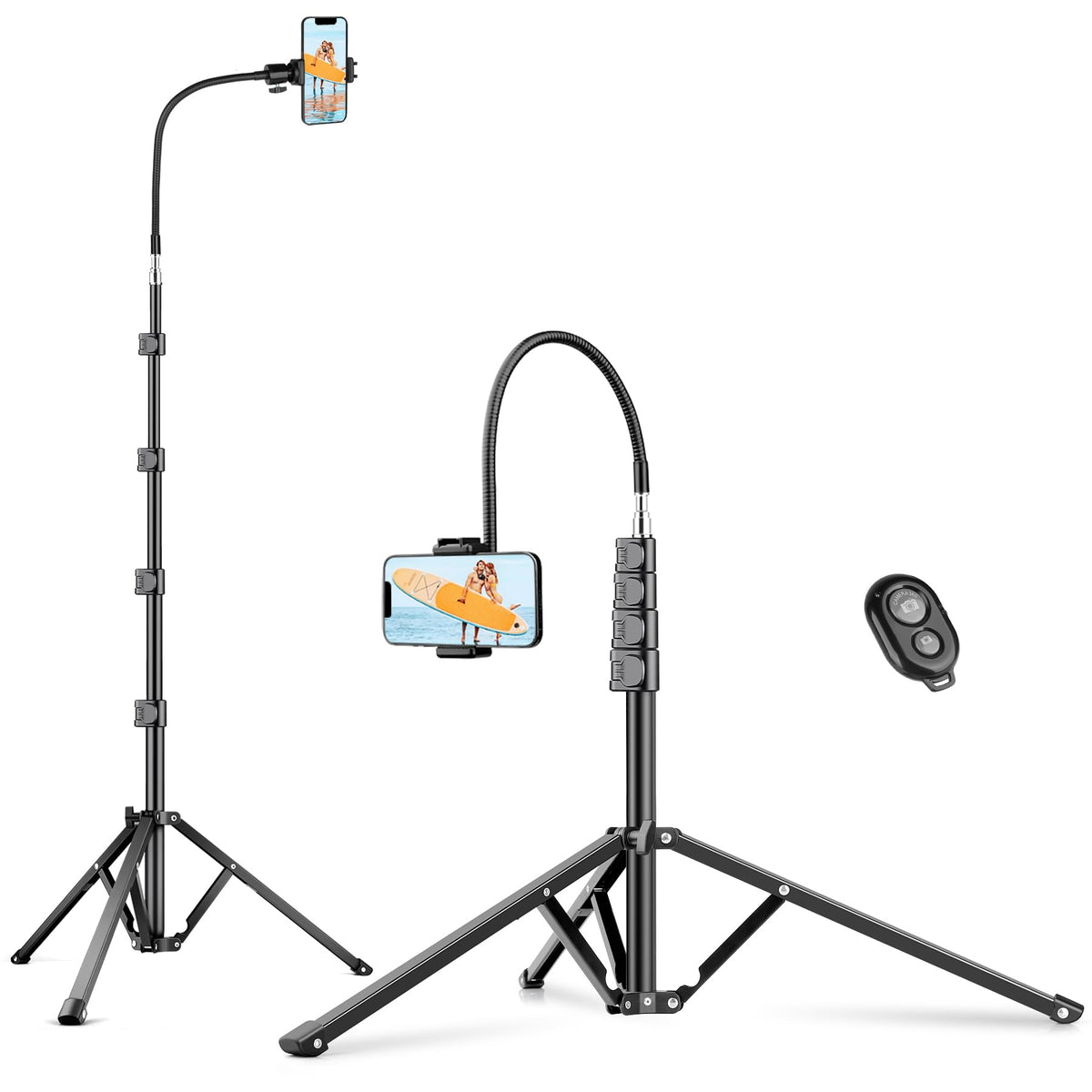 Phone Tripod, 86" Tall Tripod for iPhone with Flexible Gooseneck & Remote