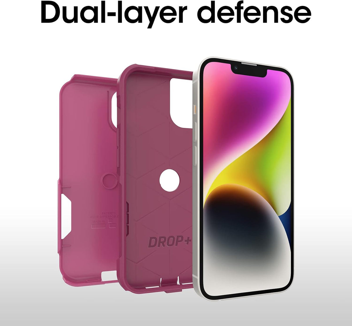 OtterBox iPhone 14 & iPhone 13 Commuter Series Case - INTO THE FUCSHIA (Pink), slim & tough, pocket-friendly, with port protection