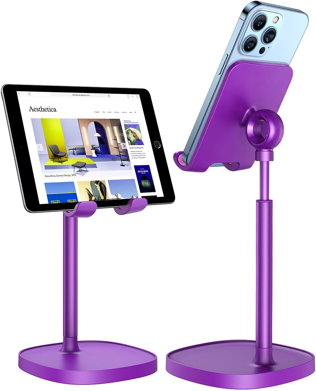 LISEN Cell Phone Stand Adjustable Phone Holer for Desk, Computer Office Desk Accessories for iPhone 16 Holder Women Kitchen Essentials Fits All Mobile Phones Switch Kindle iPads Tablet 4-10in Purple
