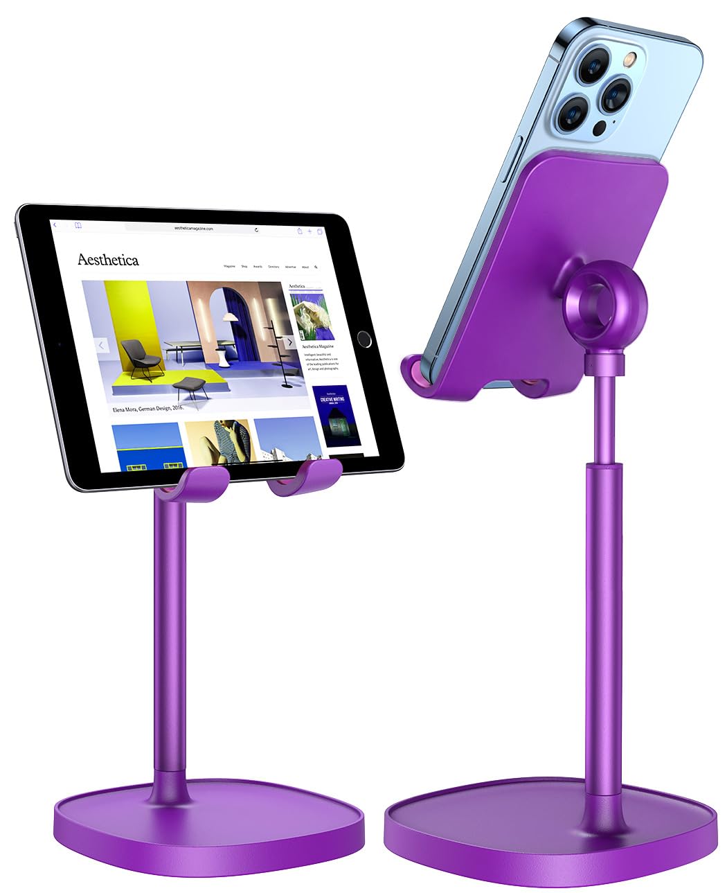 LISEN Cell Phone Stand Adjustable Phone Holer for Desk, Computer Office Desk Accessories for iPhone 16 Holder Women Kitchen Essentials Fits All Mobile Phones Switch Kindle iPads Tablet 4-10in Purple