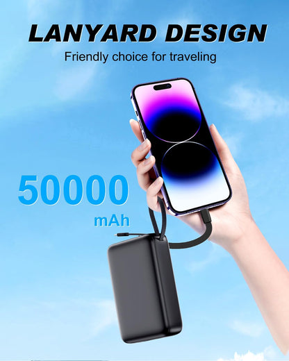 Portable Charger 50000mAh, PD22.5W Fast Charge Power Bank Built-in 2 Cables
