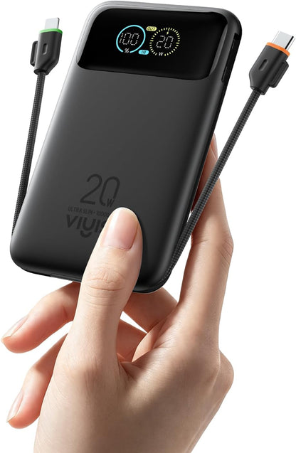 VIYISI Small Power Bank Portable Charger Slim 10000mAh Built-in Cables 20W